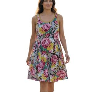 Ivy Jane Uncle Frank Floral Sleeveless Dress Fitted Bodice Full Skirt - XS